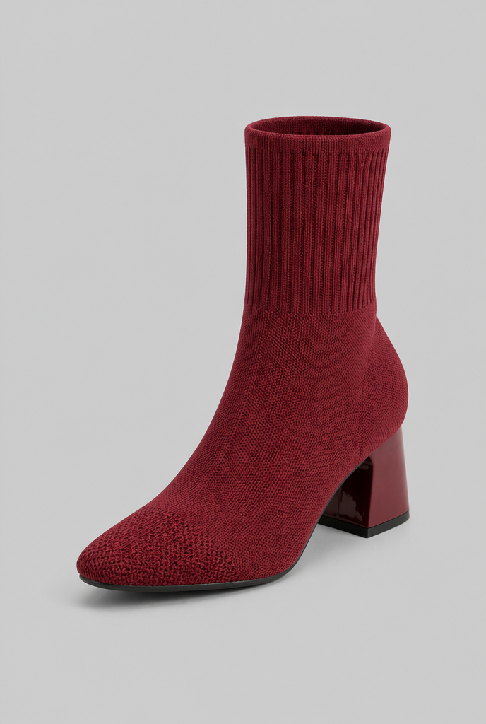 Knit Sock Boots with Block Heel Audrey Calvero