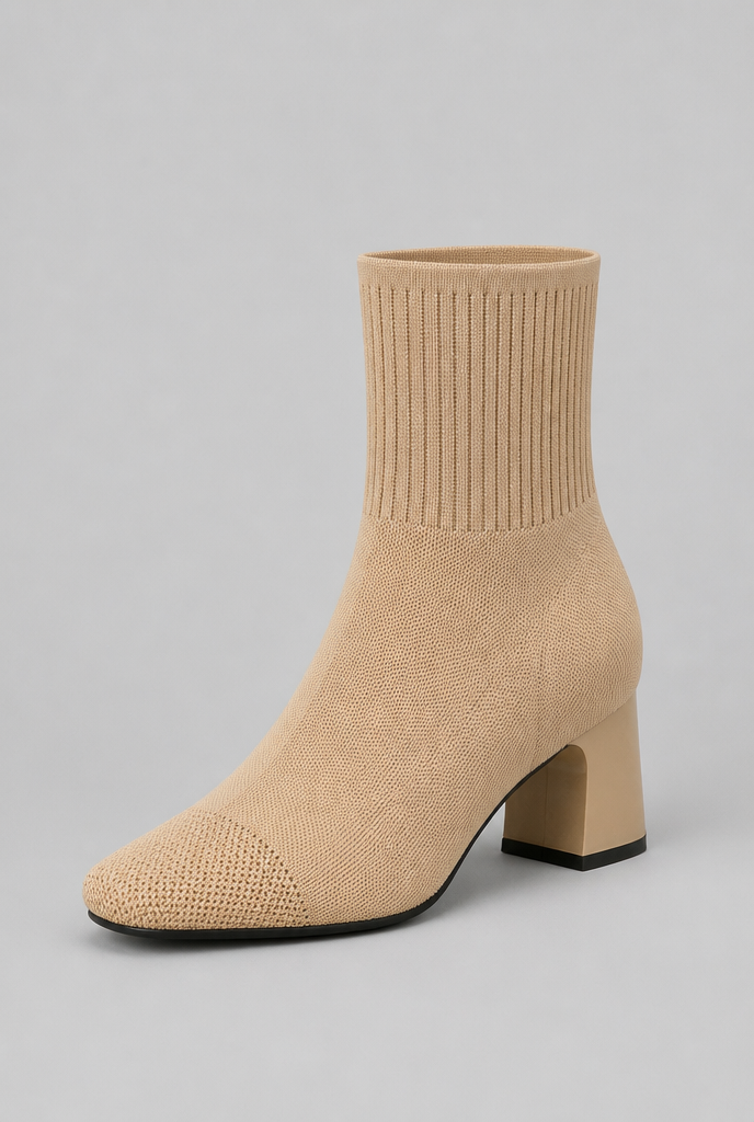 Knit Sock Boots with Block Heel Audrey Calvero