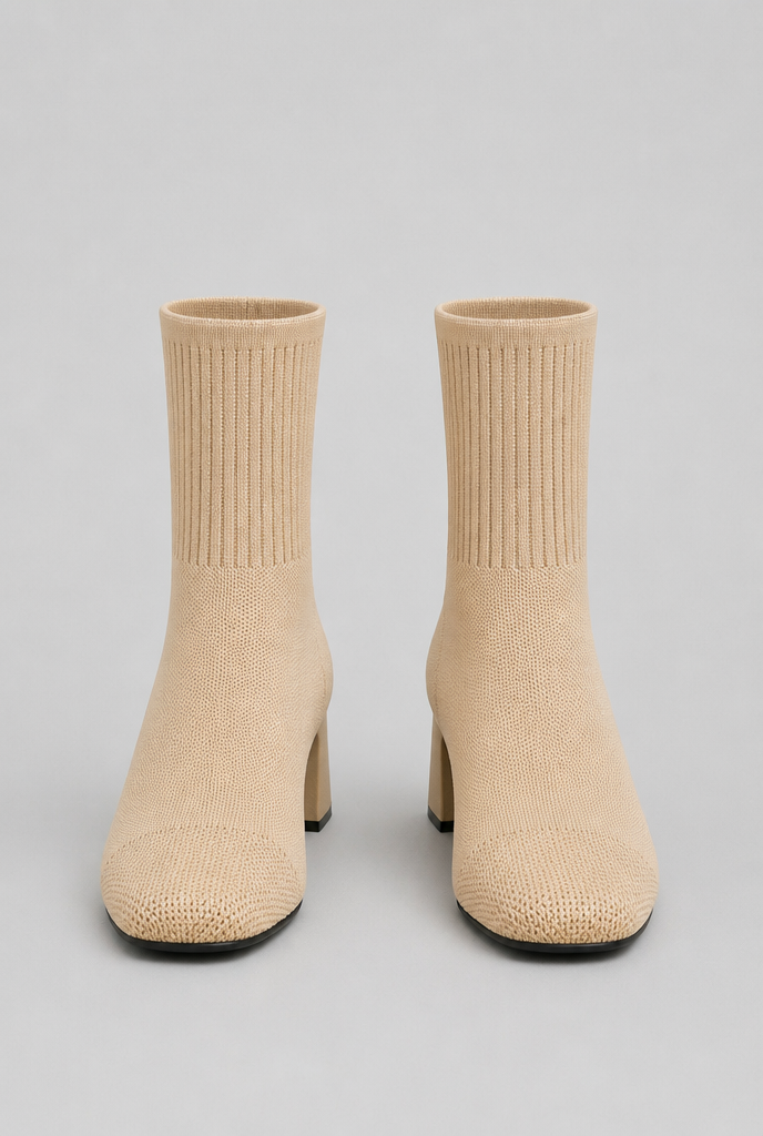 Knit Sock Boots with Block Heel Audrey Calvero