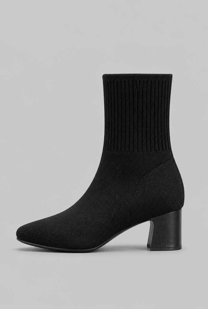 Knit Sock Boots with Block Heel Audrey Calvero