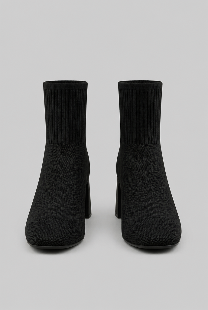 Knit Sock Boots with Block Heel Audrey Calvero