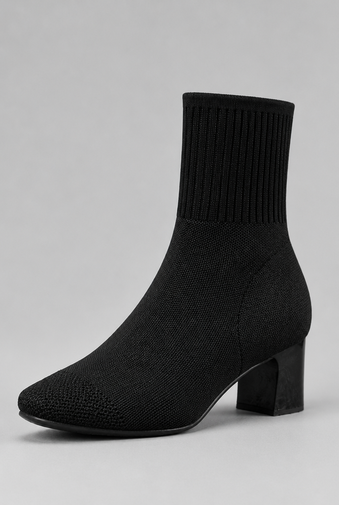 Knit Sock Boots with Block Heel Audrey Calvero