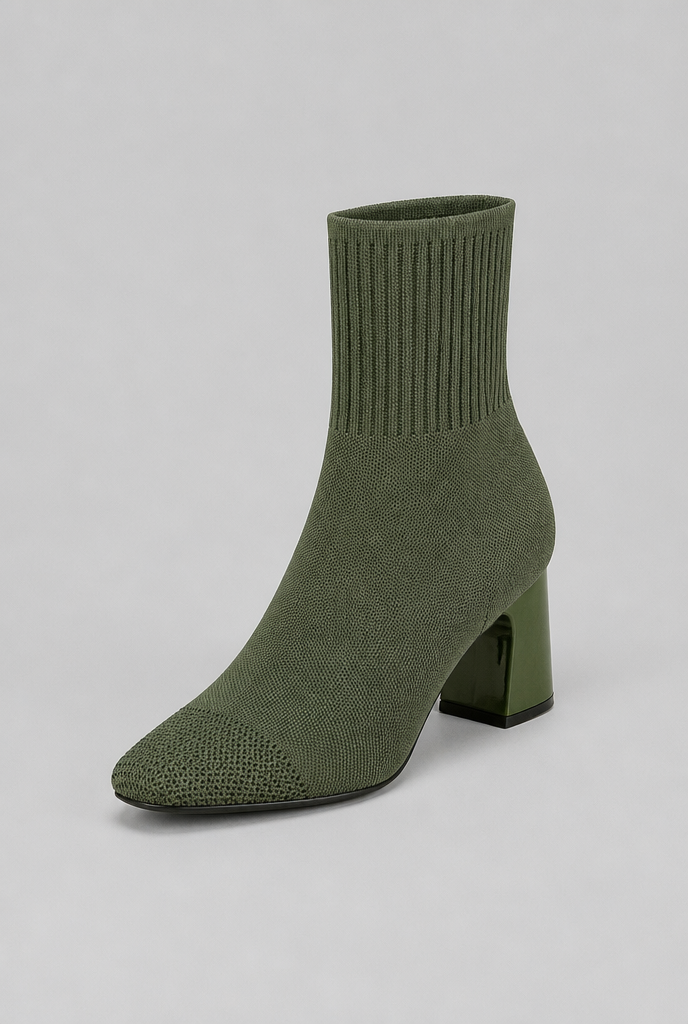 Knit Sock Boots with Block Heel Audrey Calvero
