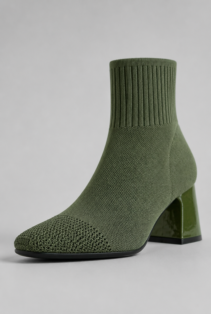 Knit Sock Boots with Block Heel Audrey Calvero