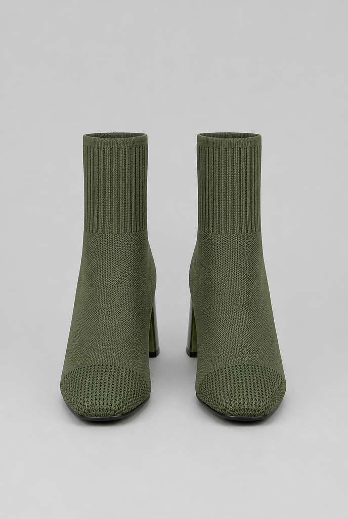 Knit Sock Boots with Block Heel Audrey Calvero