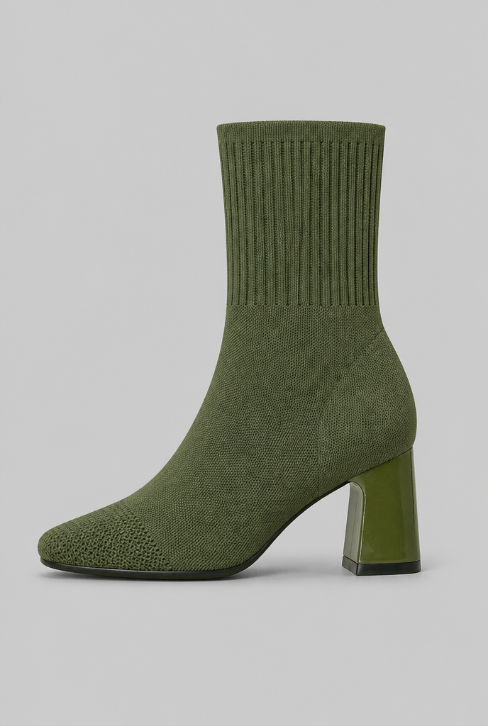Knit Sock Boots with Block Heel Audrey Calvero