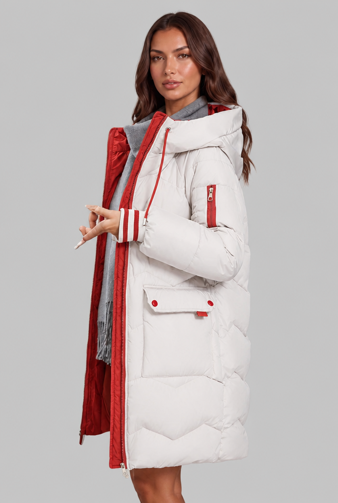 Longline Puffer Coat with Contrast Zip Audrey Calvero