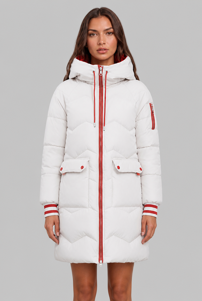 Longline Puffer Coat with Contrast Zip Audrey Calvero