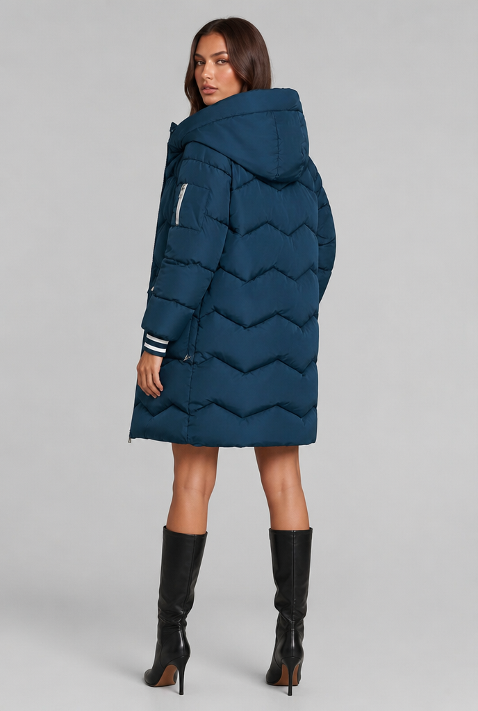 Longline Puffer Coat with Contrast Zip Audrey Calvero