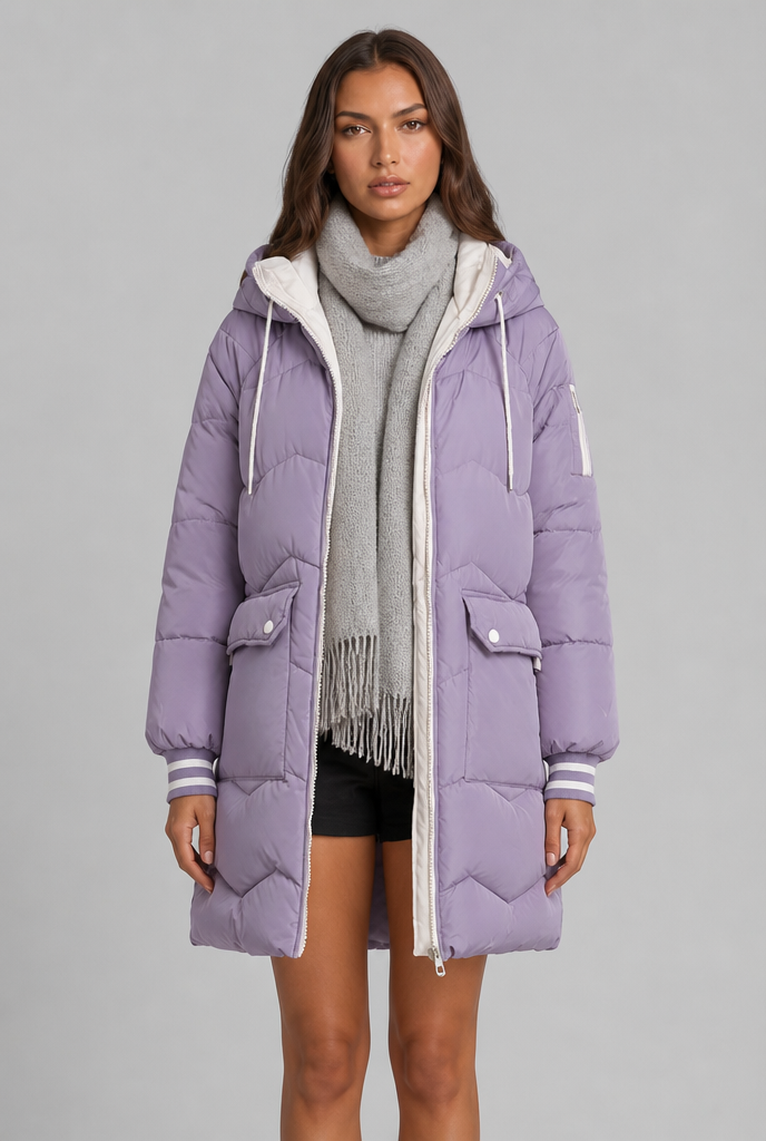 Longline Puffer Coat with Contrast Zip Audrey Calvero