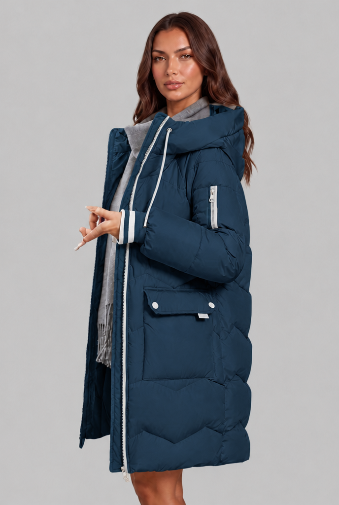 Longline Puffer Coat with Contrast Zip Audrey Calvero