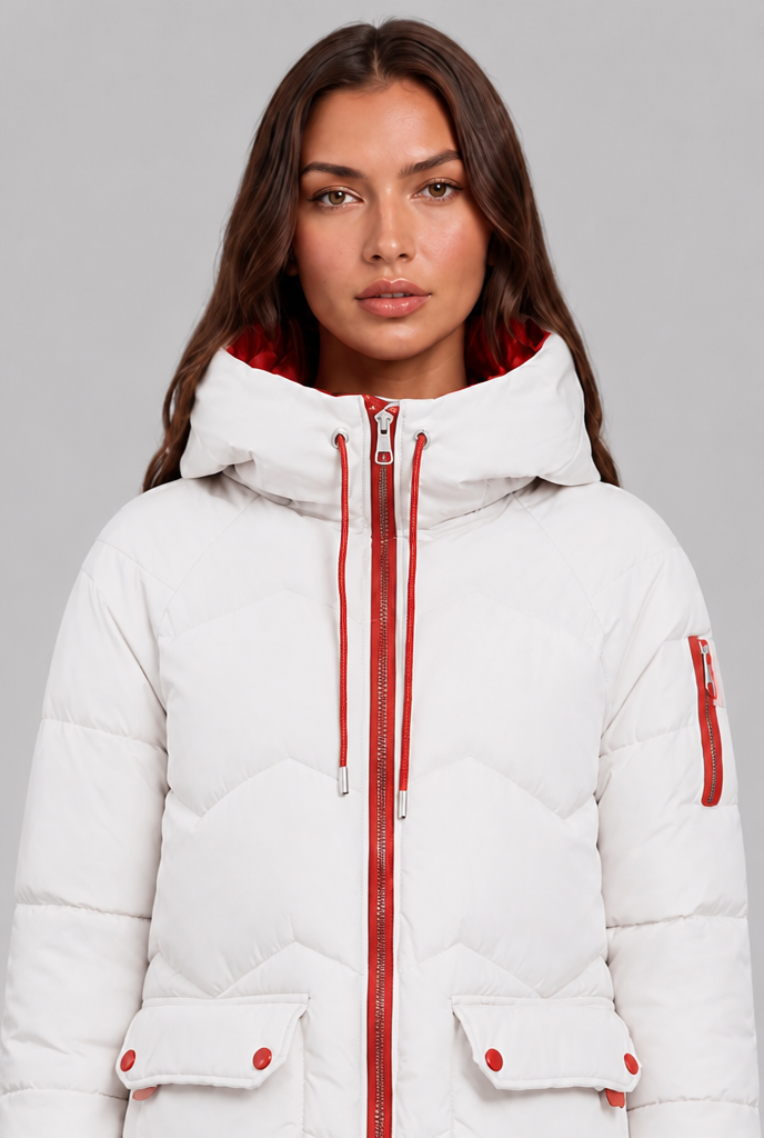 Longline Puffer Coat with Contrast Zip Audrey Calvero