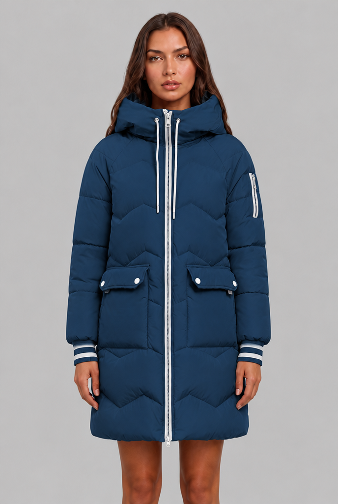 Longline Puffer Coat with Contrast Zip Audrey Calvero