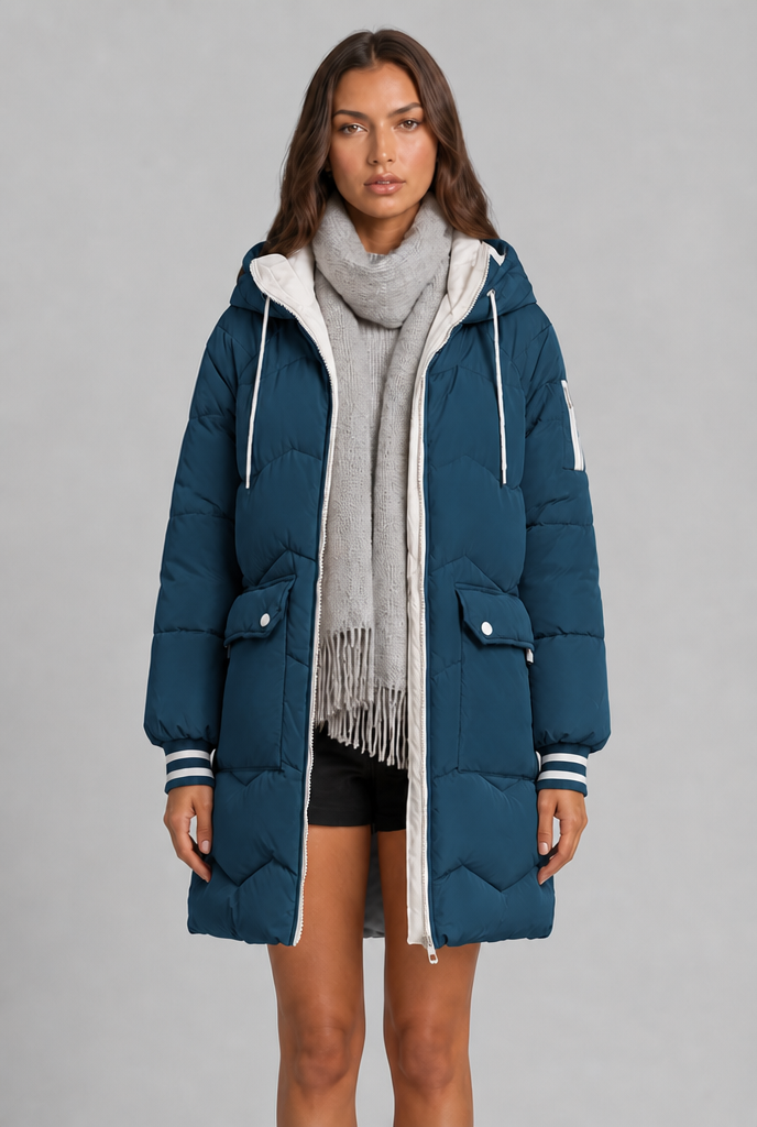 Longline Puffer Coat with Contrast Zip Audrey Calvero