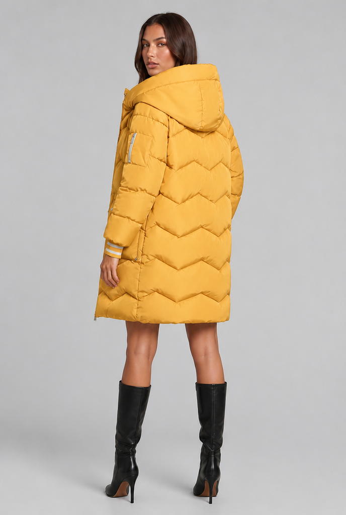 Longline Puffer Coat with Contrast Zip Audrey Calvero
