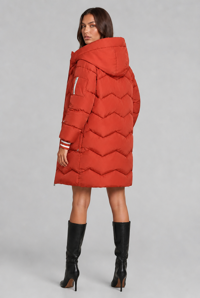 Longline Puffer Coat with Contrast Zip Audrey Calvero
