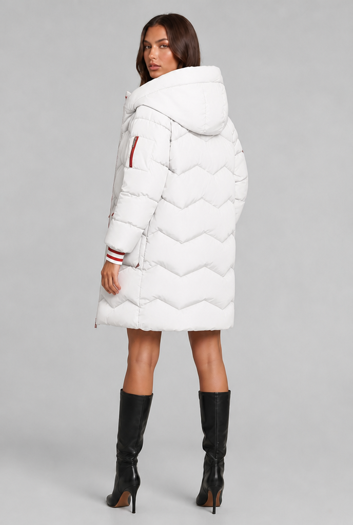 Longline Puffer Coat with Contrast Zip Audrey Calvero