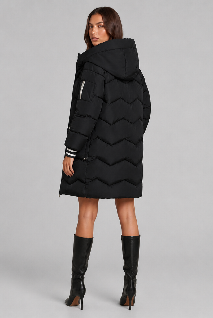 Longline Puffer Coat with Contrast Zip Audrey Calvero