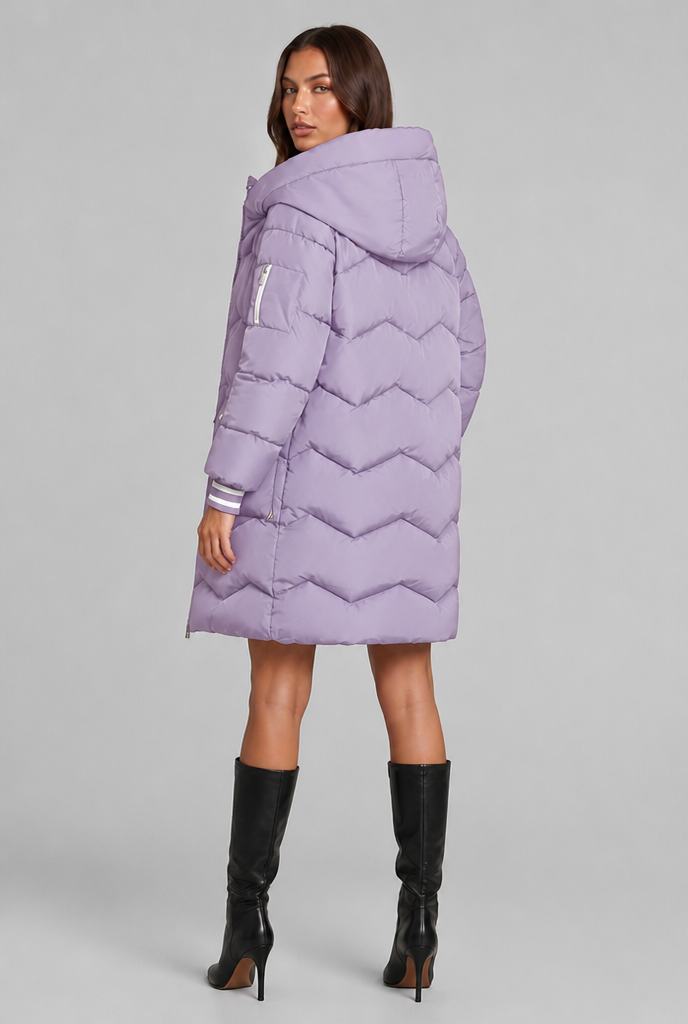 Longline Puffer Coat with Contrast Zip Audrey Calvero