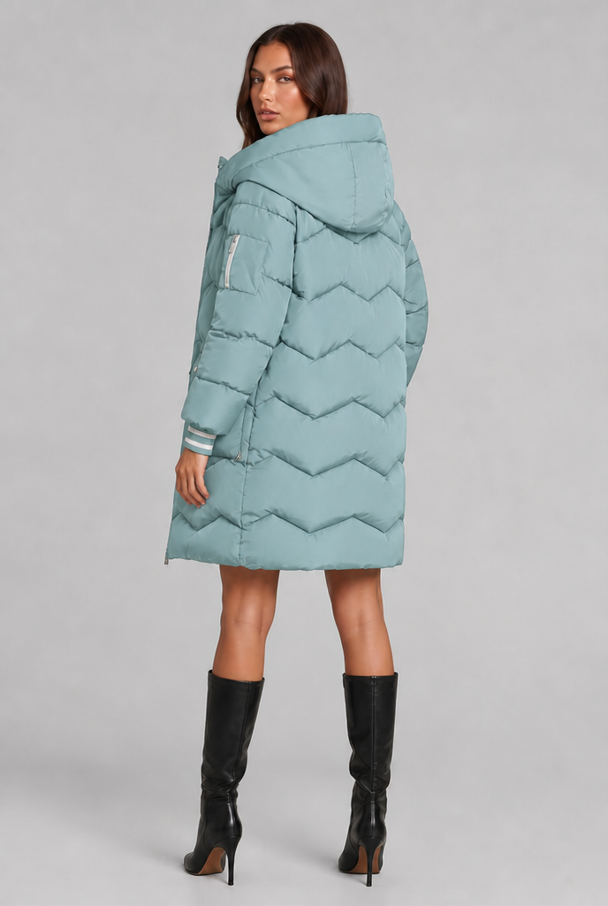 Longline Puffer Coat with Contrast Zip Audrey Calvero