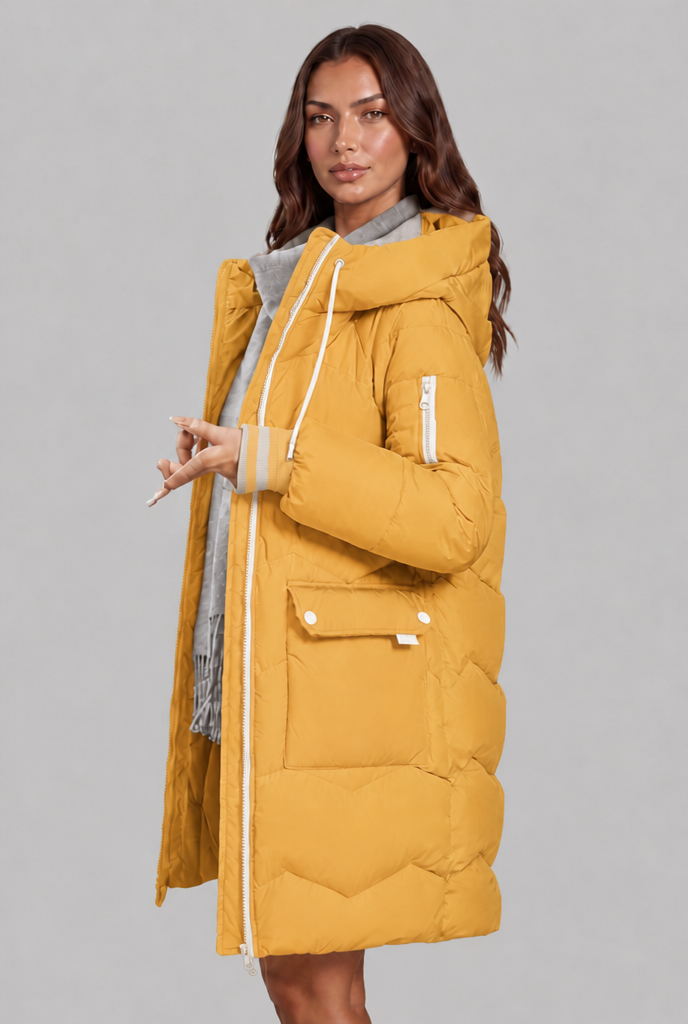 Longline Puffer Coat with Contrast Zip Audrey Calvero