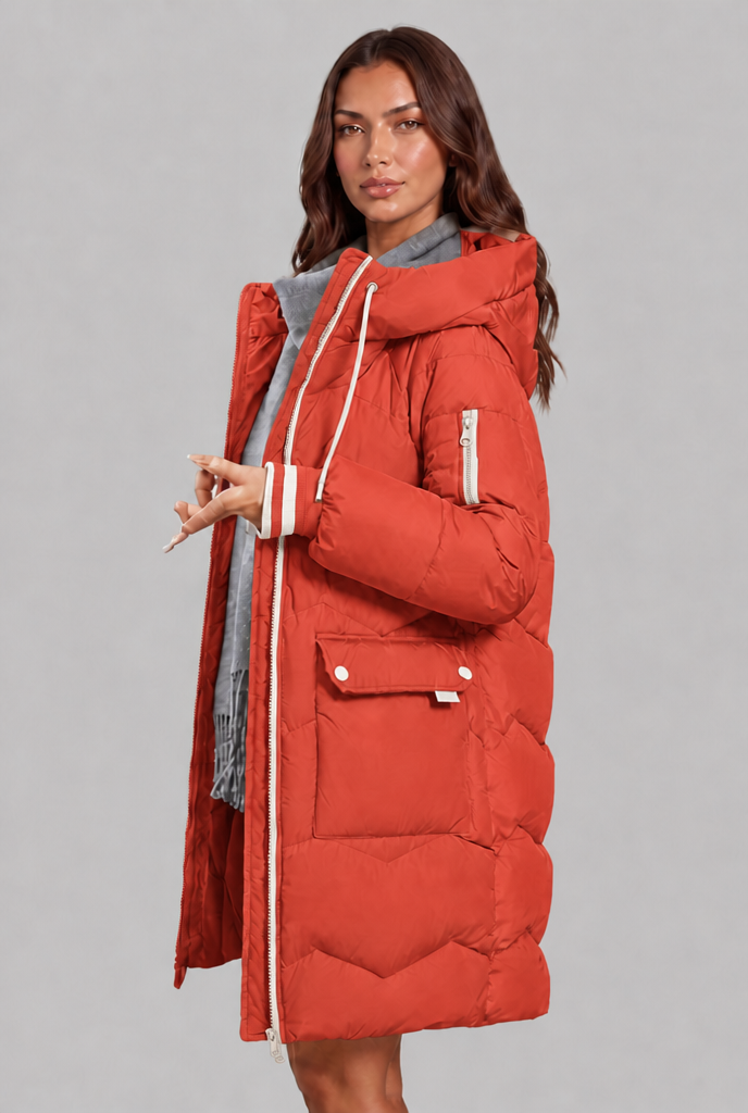 Longline Puffer Coat with Contrast Zip Audrey Calvero