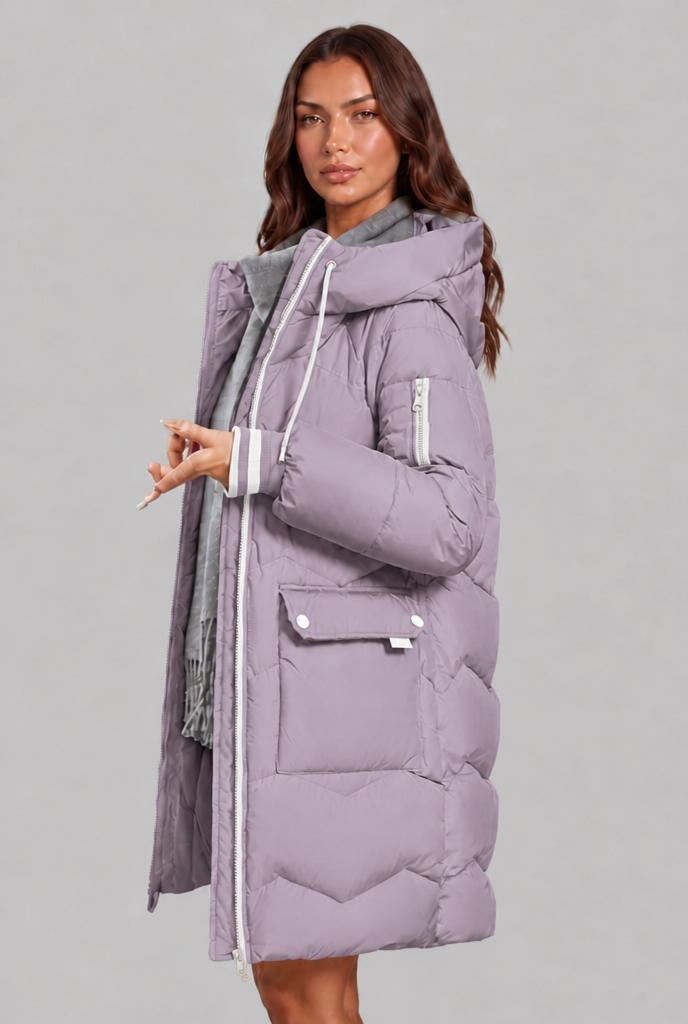 Longline Puffer Coat with Contrast Zip Audrey Calvero