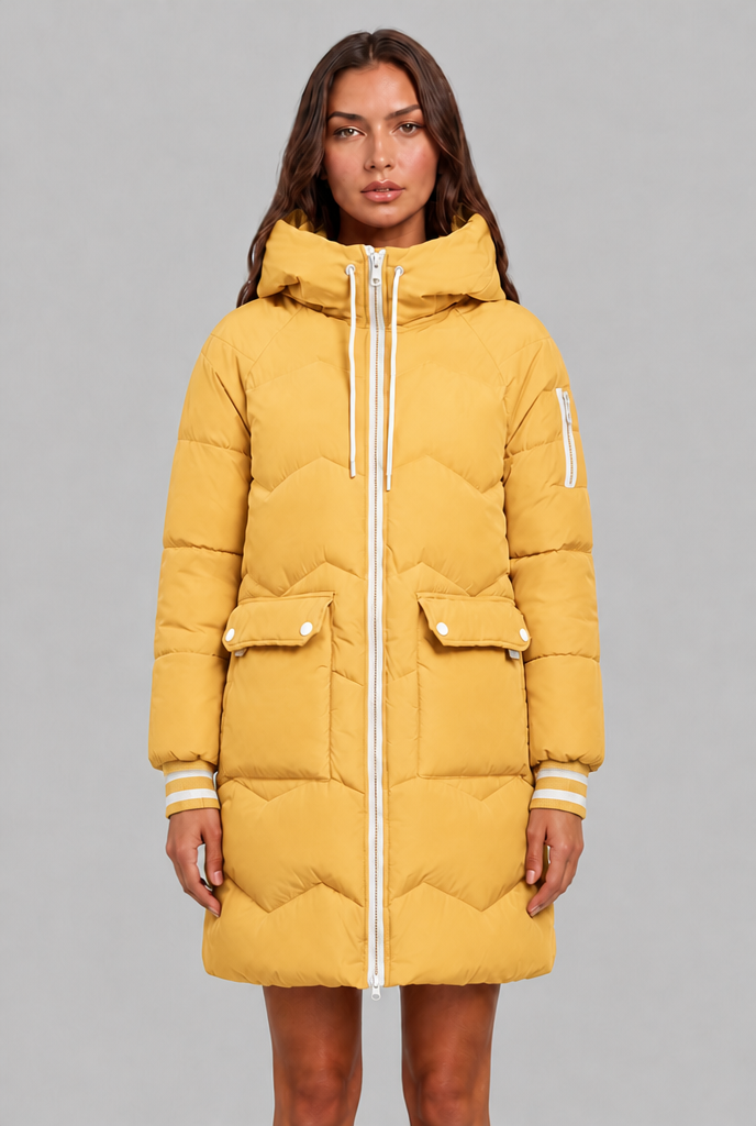 Longline Puffer Coat with Contrast Zip Audrey Calvero