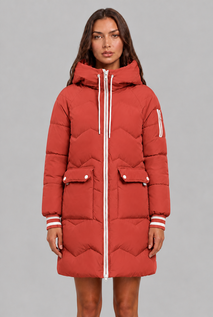 Longline Puffer Coat with Contrast Zip Audrey Calvero