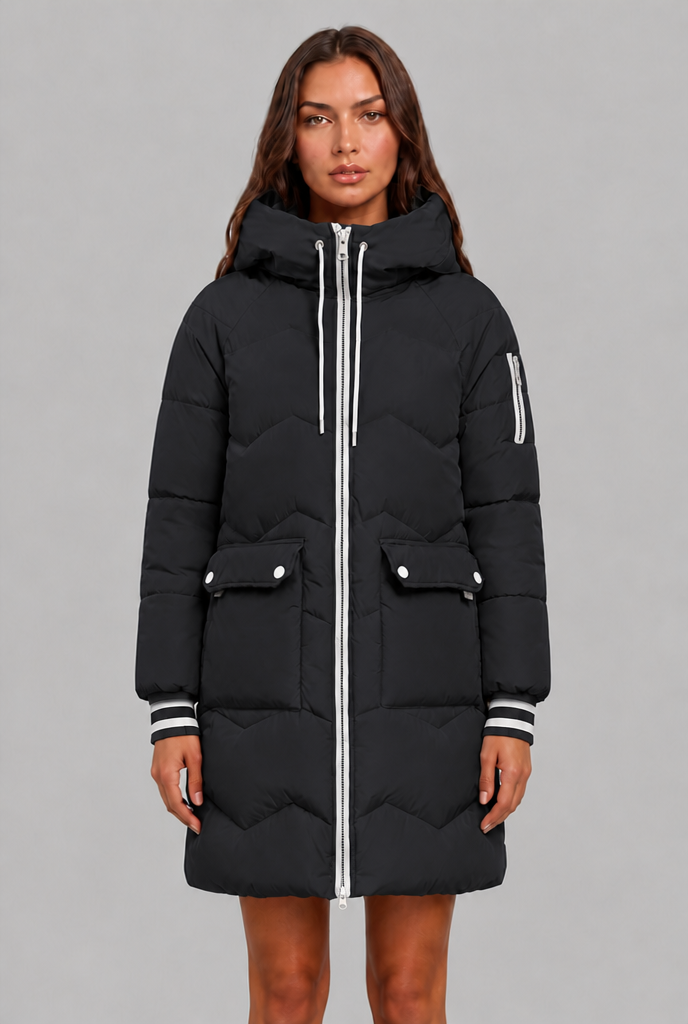 Longline Puffer Coat with Contrast Zip Audrey Calvero