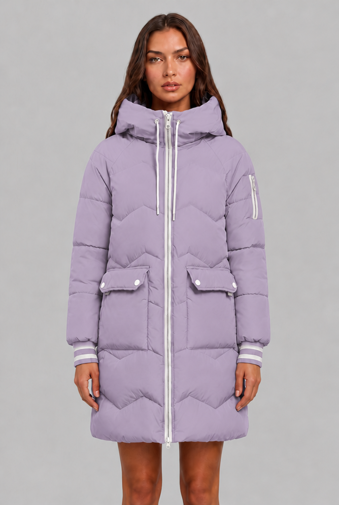 Longline Puffer Coat with Contrast Zip Audrey Calvero