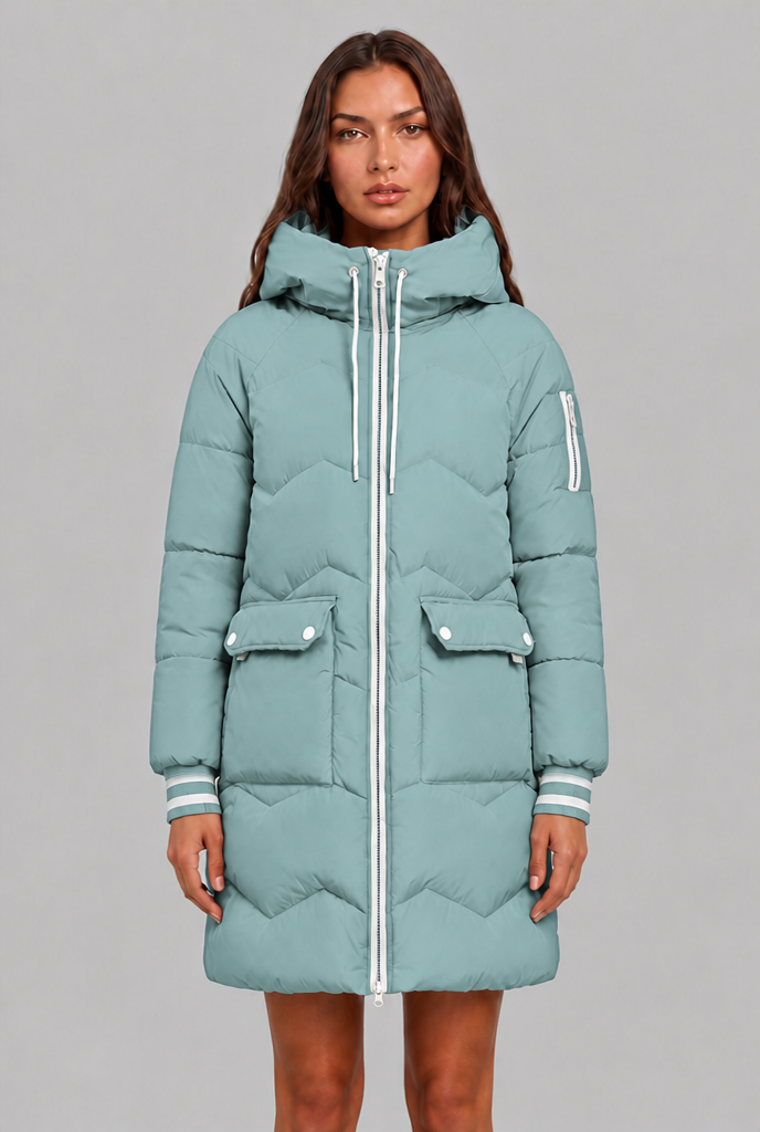 Longline Puffer Coat with Contrast Zip Audrey Calvero