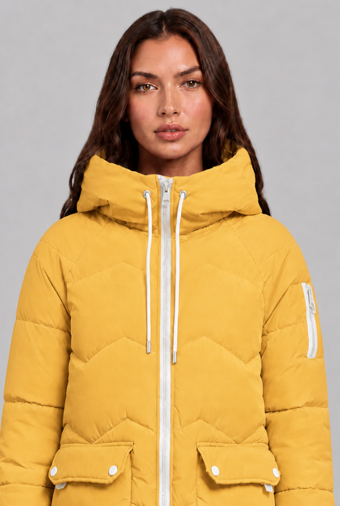 Longline Puffer Coat with Contrast Zip Audrey Calvero