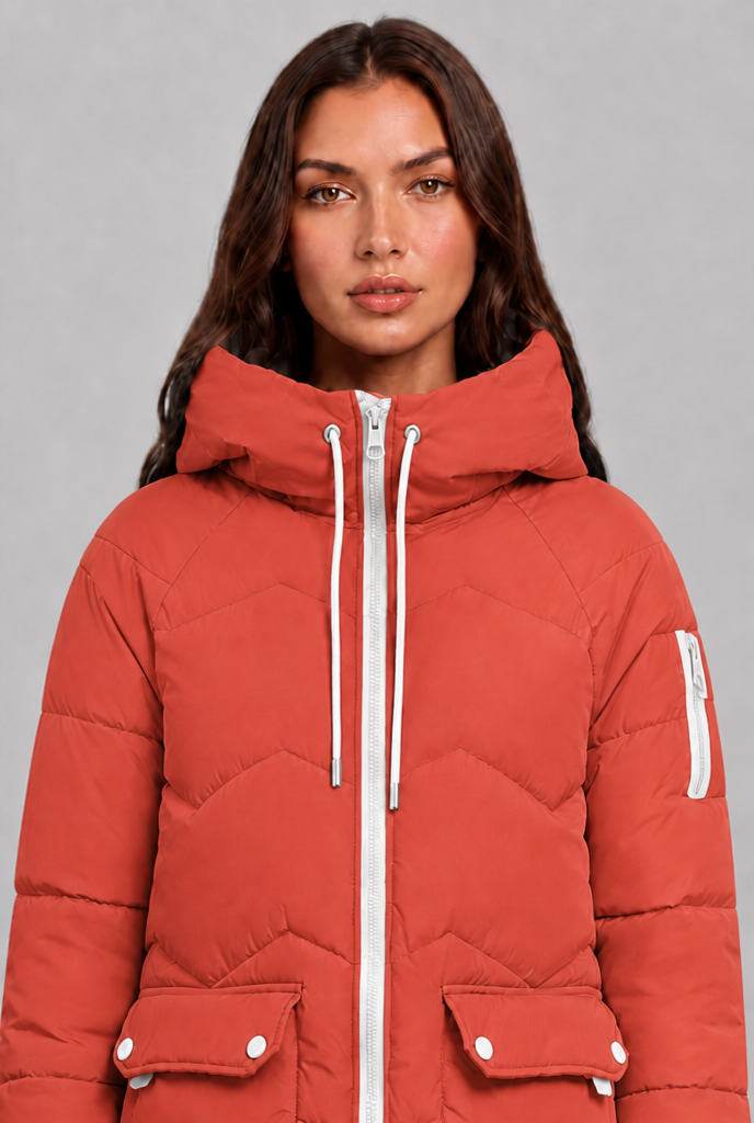 Longline Puffer Coat with Contrast Zip Audrey Calvero