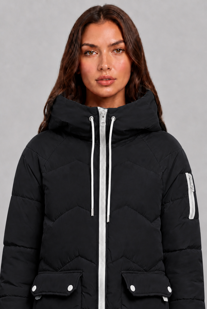 Longline Puffer Coat with Contrast Zip Audrey Calvero