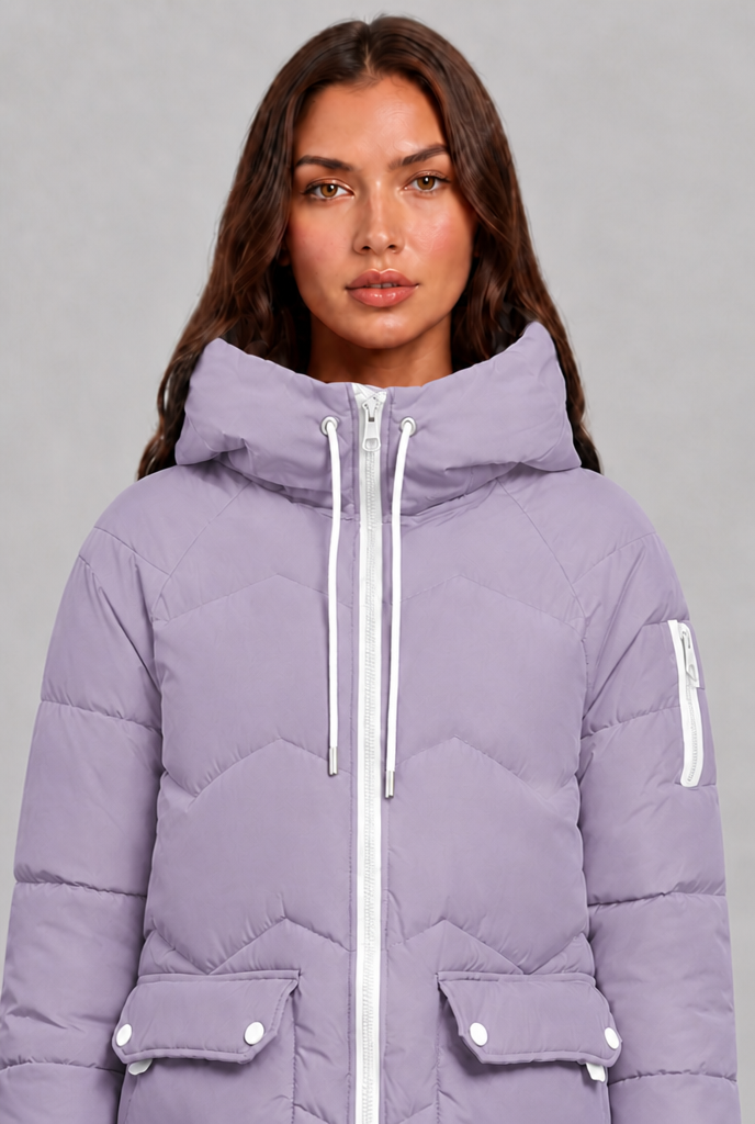 Longline Puffer Coat with Contrast Zip Audrey Calvero