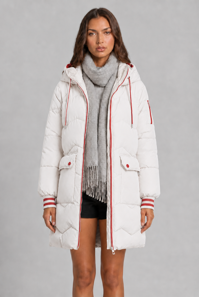 Longline Puffer Coat with Contrast Zip Audrey Calvero
