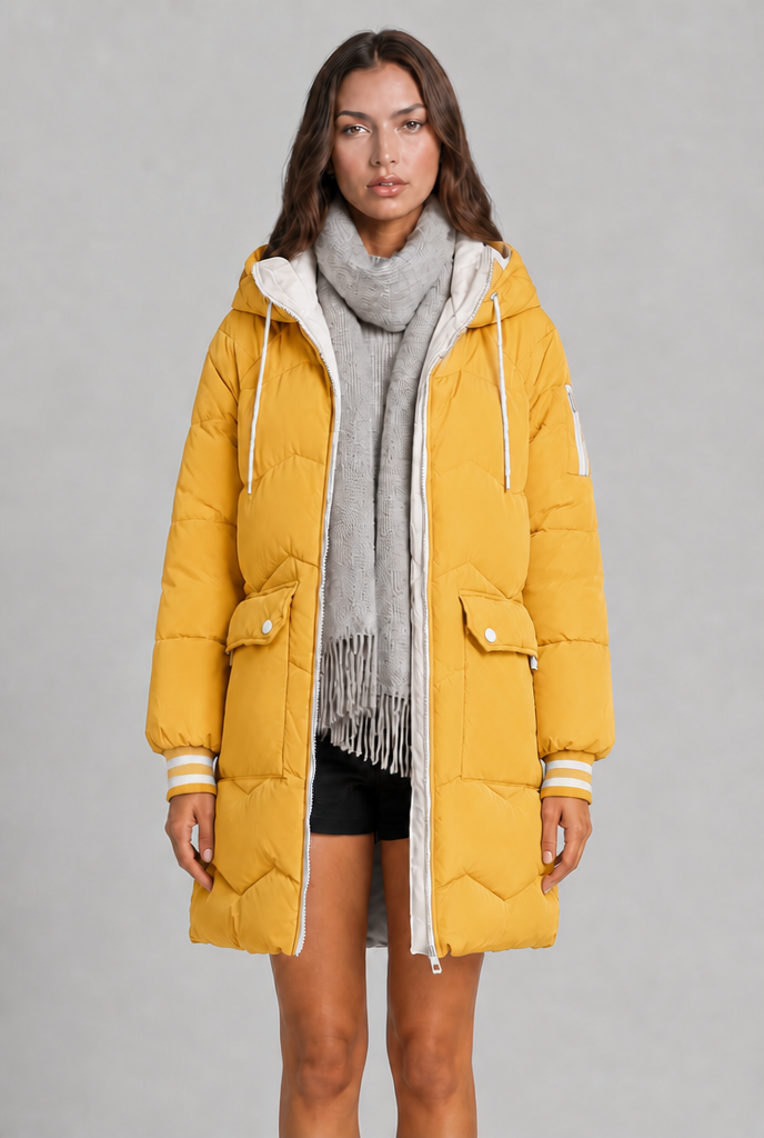 Longline Puffer Coat with Contrast Zip Audrey Calvero