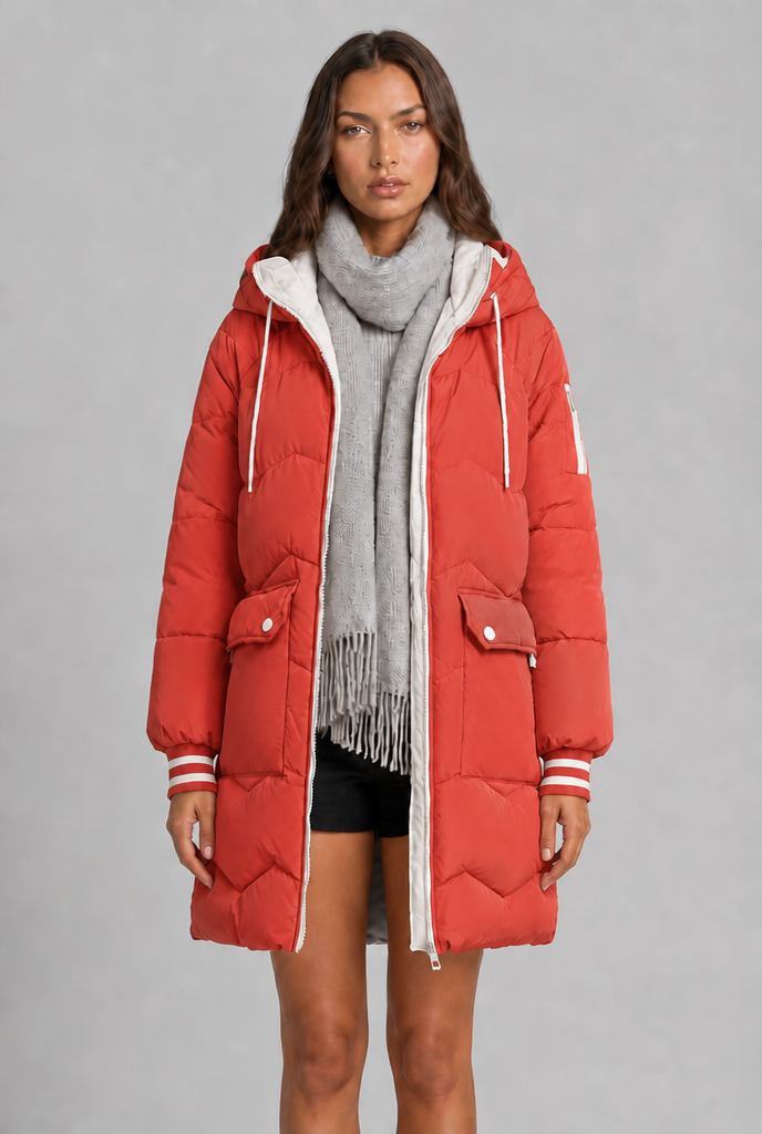 Longline Puffer Coat with Contrast Zip Audrey Calvero