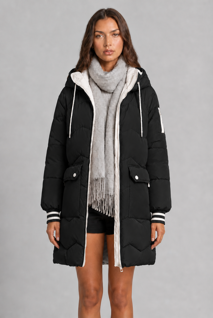 Longline Puffer Coat with Contrast Zip Audrey Calvero