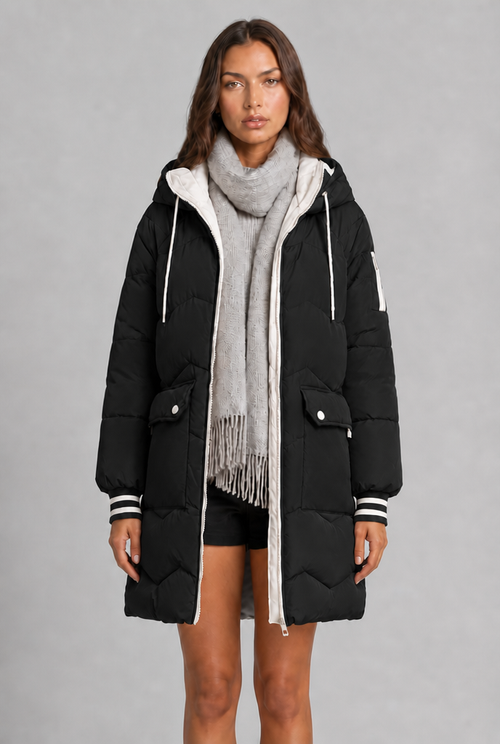 Longline Puffer Coat with Contrast Zip Audrey Calvero