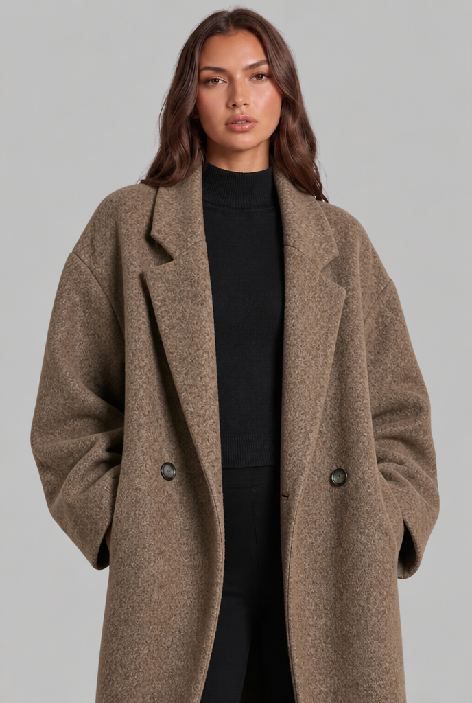 Oversized Wool Coat with Notched Lapel Audrey Calvero