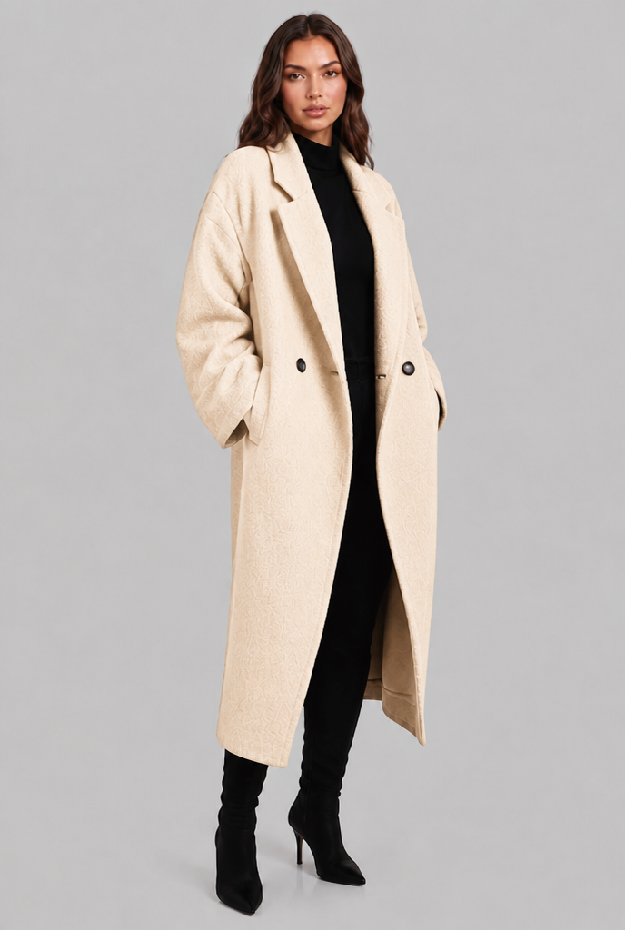 Oversized Wool Coat with Notched Lapel Audrey Calvero