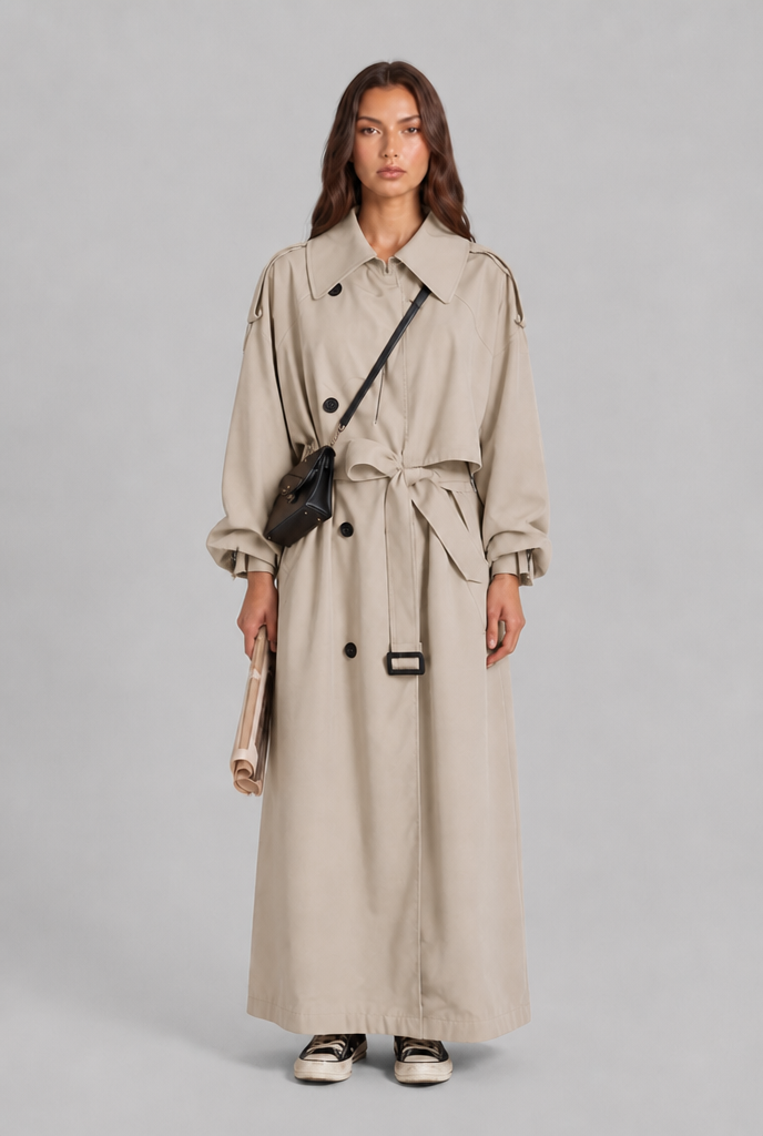 Long Trench Coat with Oversized Collar Audrey Calvero