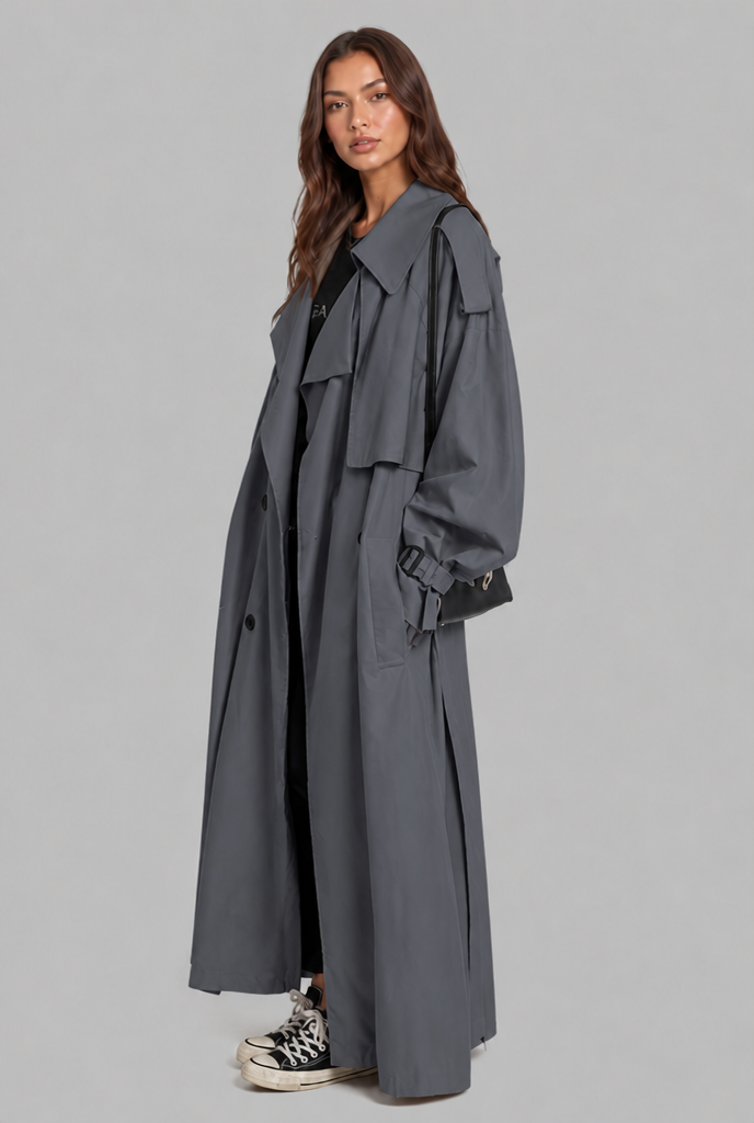 Long Trench Coat with Oversized Collar Audrey Calvero