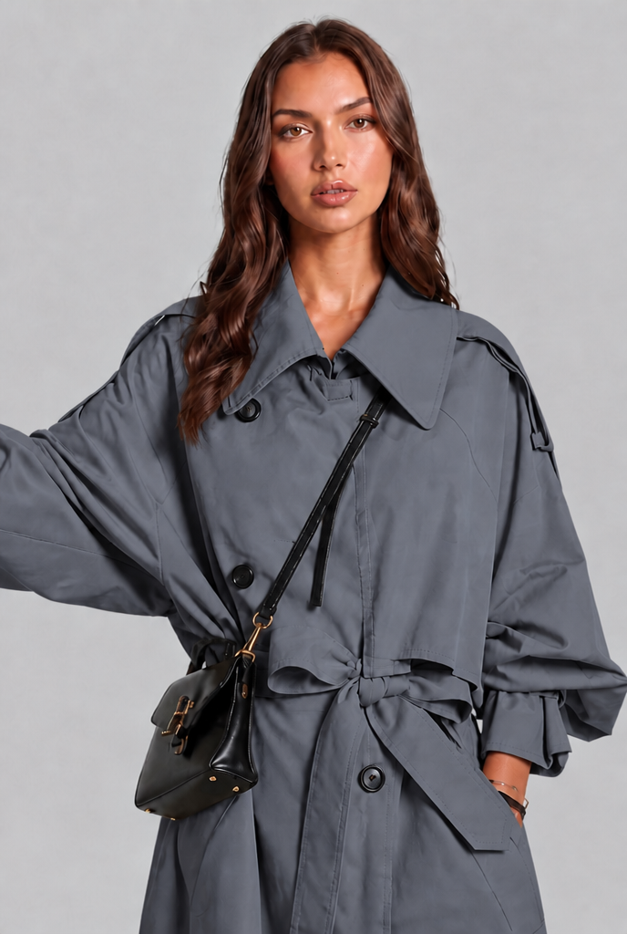 Long Trench Coat with Oversized Collar Audrey Calvero