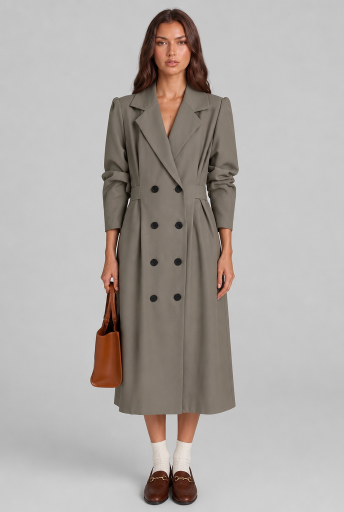 Midi Trench Coat with Double-Breasted Front Audrey Calvero