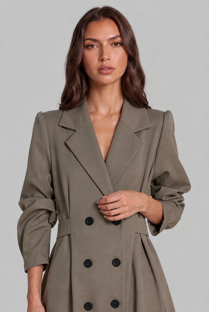 Midi Trench Coat with Double-Breasted Front Audrey Calvero