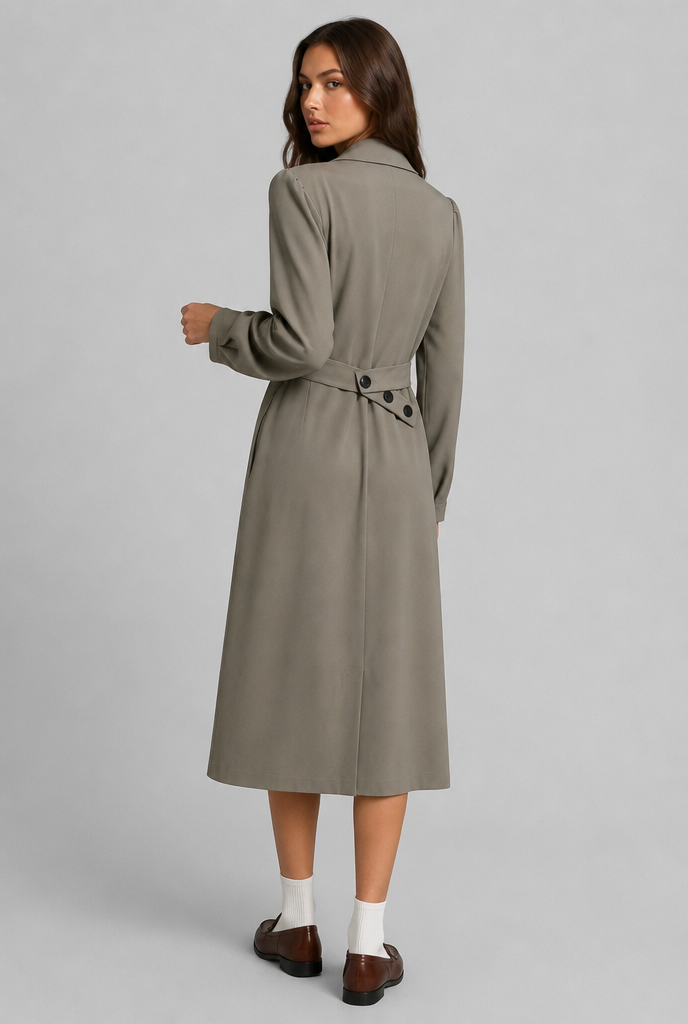 Midi Trench Coat with Double-Breasted Front Audrey Calvero