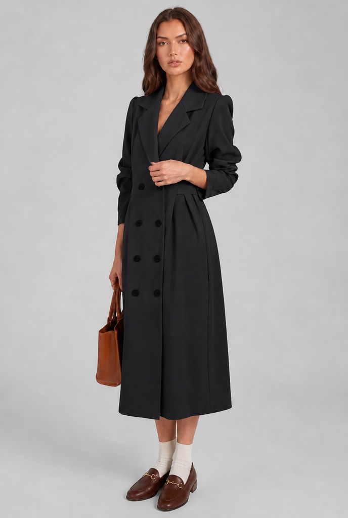 Midi Trench Coat with Double-Breasted Front Audrey Calvero